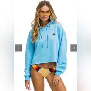 Aviator Nation Bolt Stripe Relaxed Cropped Pullover Hoodie